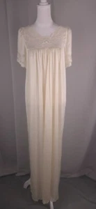 Womens Nightgown Medium Cream Satin Full Length Dress Ethereal Fairycore Bow - Picture 1 of 15