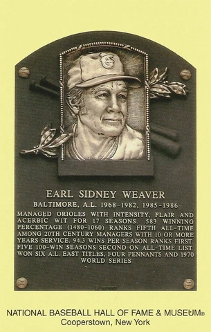 Postcard Earl Weaver Baltimore Orioles Hall of Fame Cooperstown MINT Cover