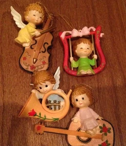 Set of 4 Vintage Musical Angel Ornaments Made in Hong-Kong Christmas Guitar Horn - Picture 1 of 12