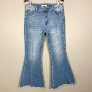 Kancan Flare High Rise Front Seam Jeans Women’s Size 31 Stretch Denim Frayed Hem - Picture 1 of 8