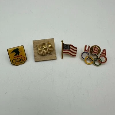 Lot of 4 Vintage USA Olympics American Pins - Flag Olympic Rings Post Office - Image 1 of 4
