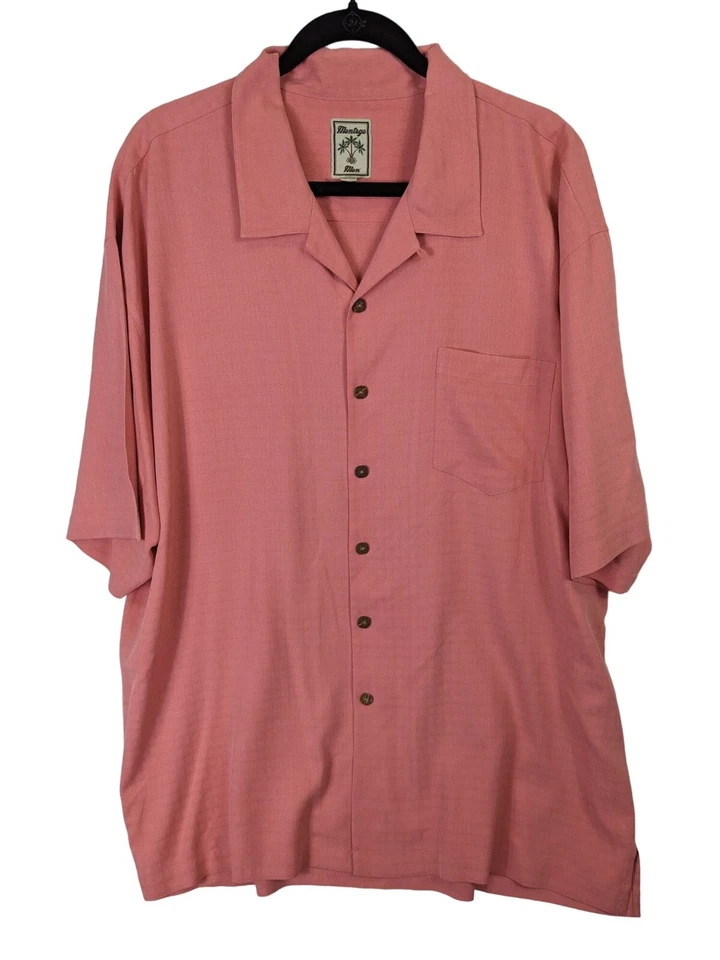 Montego Mon Men size XXL 100% Silk Button Up Peach Hawaiian Cruise Tiki Shirt - Image 1 of 4