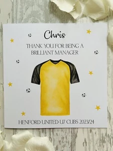 Personalised Football Coach Thank You Card, Yellow shirt black sleeves, Manager - Picture 1 of 3