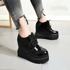 Women Booties High Hidden Wedge Heels Platform Lace Up Creepers Shoes Sneakers