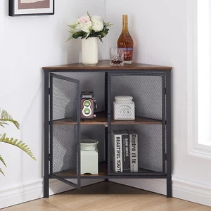 Corner Cabinet with Two Doors and Shelves, Free-Standing Storage Organizer for S - Picture 1 of 8