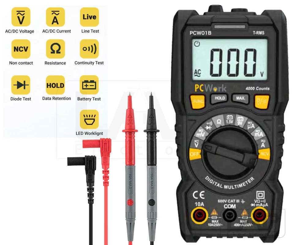PCWork PCW01B Digitales True RMS Multimeter Strommessgerät Amperemeter