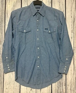 Vintage Wrangler Pearl Snap Denim Men's Dress Work Casual Shirt Large Western - Picture 1 of 8
