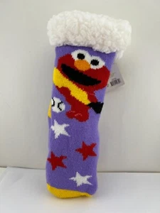 KIDS Sherpa Lined Non-Slip Purple Slipper Socks One Size w/ Cute Red Monster - Picture 1 of 4