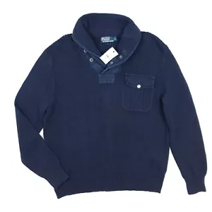 Polo Ralph Lauren Suéter Militar Grande Chal Cuello Jersey Azul Oscuro Deportista - Imagen 1 de 17