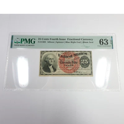 1863 PMG Choice UNC63 EPQ United States Fractional Currency 25c FR 1303 #57279F - Image 1 of 2