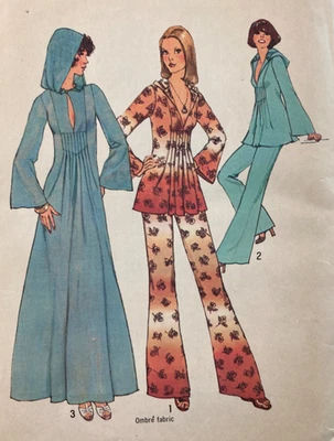 1975 Simplicity Pattern 7194 Hooded Caftan or Top & Wide Leg Pants Sz 10 UC FF - Image 1 of 4