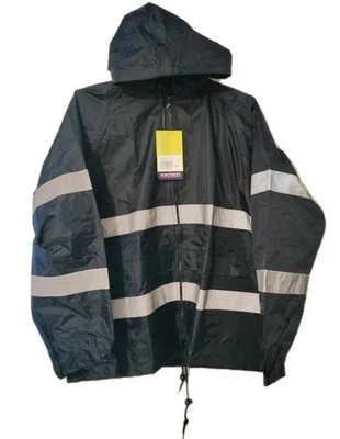 Men's High Visible Waterproof Classic Iona Reflective Rain Jacket 2XL Navy - Image 1 of 4