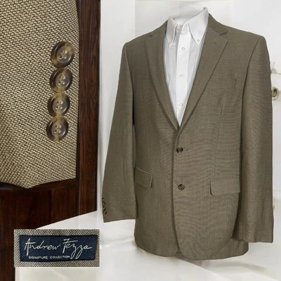 Abrigo Deportivo Andrew Fezza Para Hombre 40L Marrón Lana Texturizada Suave Dos Botones Foto 1 de 4