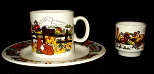 STAFFORDSHIRE 3 Pieces Set Cup Saucer and Little Cup Country Scene England - Picture 1 of 12