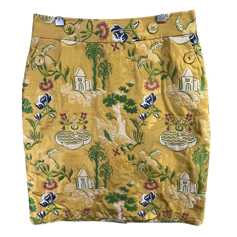 Anthropologie Leifsdottir Skirt Womens 12 Yellow Gold Tapestry Asian Brocade - Image 1 of 4