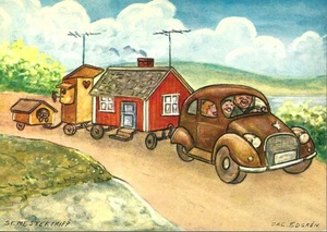 Vintage Comic Postcard, Jac Edgren #206, Holiday Trip, Vacation, Sweden, unused - Picture 1 of 2
