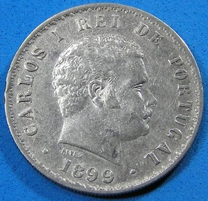 Portugal 500 Reis .917 Silver Coin 1899 Carlos I, KM-535, Combined Shipping - Picture 1 of 2