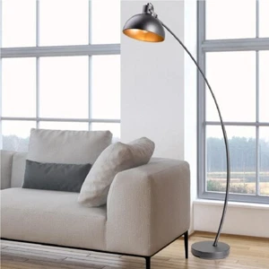 Piantana Industrial ad Arco Nero Oro Lampada da Terra Metallo Verniciato H163cm - Foto 1 di 5