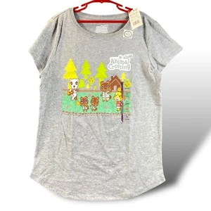 Nintendo Animal Crossing T-Shirt Girls Sz L 10/12 Gray New Horizons Graphic Tee - Picture 1 of 5