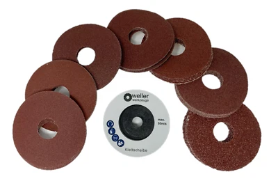 WELLER WERKZEUGE Klettscheibe SET Schleifscheibe für GWS 12V Akku Winkelschleifer Holz Lack 76mm