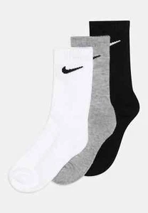 NEW Nike Children's MULTI Crew Cotton Socks Kids Junior 3 Pairs Black White Grey - Picture 1 of 3