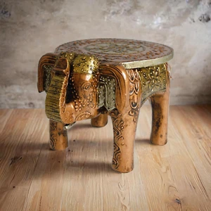 Wooden Handmade Elephant Stool, Baby Sitter Stool, Copper Stool, Home Decor - Picture 1 of 3