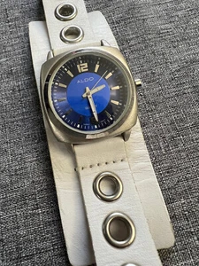 VINTAGE ALDO Watch with Genuine Leather Bracelet Blue Dial Unisex - Picture 1 of 24