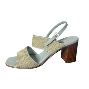 Vintage Cole Haan Woven Chunky Block Heel Sandals Leather Blue Womens Size 8 - Picture 1 of 12