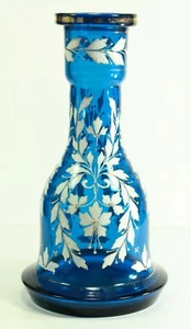 = Botella cachimba siglo XIX cristal azul vidrio y esmalte, bohemia para mercado otomano - Imagen 1 de 12