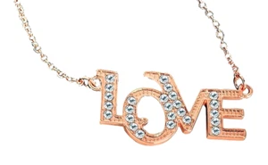 Rose Gold Crystal Letter Love Necklace Pendant Chain Jewellery Black Gift Pouch - Picture 1 of 3