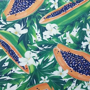 Handmade Decorative Table Runner Papaya Fruit Leaves Print Flowers 191cm x 33cm - Picture 1 of 9