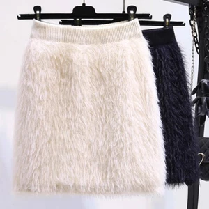 Lady Faux Mink Fur Short Skirt High Elastic Waist A-line Bodycon Slim Casual - Picture 1 of 10