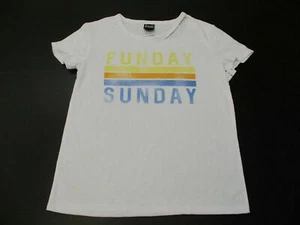 new MODERN LUX Women's Size S Sunday Graphic White/Yellow Slit Neck T-Shirt - Picture 1 of 6