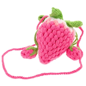 Adorable Strawberry Shaped Crossbody Bag Knitted Fruit Molding Shoulder Bag - Picture 1 of 12