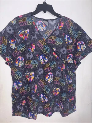 STAR WARS Scrub Top Colorful Vader Mandalorian Storm Trooper Women’s 2XL - Image 1 of 4