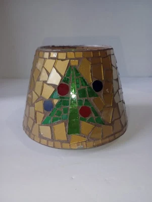 HOME INTERIORS Mosaic Stained Glass Holiday Christmas Tree Candle Topper Shade  - Image 1 of 4