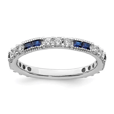 Sterling Silver Rhodium-plated Blue Spinel & Cubic Zirconia Ring Size 6 - Image 1 of 4