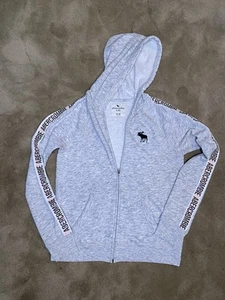 Abercrombie Fitch Kids Long Sleeve Grey Hoodie Girls Size 15/16 Arm Stripe Band - Picture 1 of 19