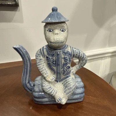 Tetera mono porcelana chinoiserie vintage 8" Foto 1 de 4