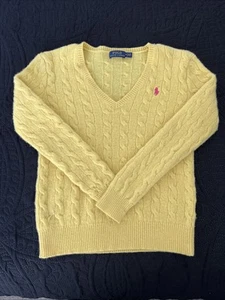 Ralph Lauren Sport Sweater Large Yellow Cable Knit V-Neck Pullover Y2K Preppy - Picture 1 of 12