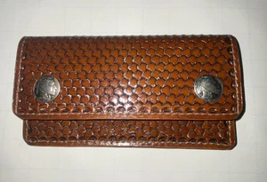 Cartera Indian Head 1937 cuero marrón níquel aspecto occidental nido de abeja hecha en EE. UU. - Imagen 1 de 13