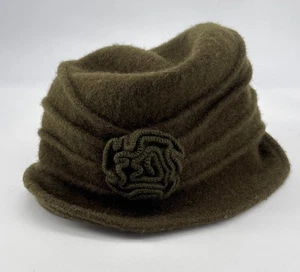 Brown Wool Cloche Hat With Rosette Accent - Picture 1 of 4