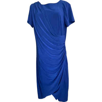 Vestido drapeado azul feminino Travel Smith tamanho 12 manga curta tecido sólido - Imagem 1 de 4