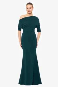 Betsy & Adam Pine Green One-Shoulder Crepe Scuba Trumpet Gown Size 8 $249 - Picture 1 of 3