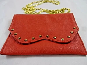 MUD PIE Studded Dark Orange Crossbody Small Purse Chain Strap Vegan Clutch - Picture 1 of 7