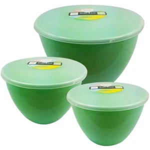 Plastic Pudding Basins with Lids Medium / Large Green Basin Bowl 1½ 2 3 pint - Picture 1 of 12