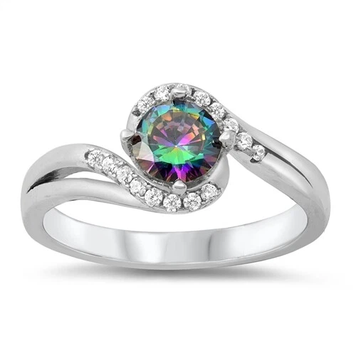 Mystic Topaz Ring Rainbow Fire 925 Sterling Silver Fashion Band  Sizes 4-10 NEW - Image 1 of 2