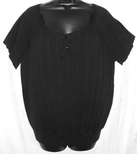 Attention Sweater Size L NWOT Black Pleated Cotton Blend Short Sleeve Scoop Neck - Picture 1 of 12