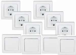4 Schalter + 6 Steckdosen inkl. Rahmen KLEMMANSCHLUSS DELPHI UP Sparset weiß - Bild 1 von 1
