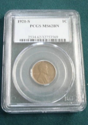 1921-S Lincoln Cent PCGS MS62BN Lincoln Wheat Cent - Image 1 of 4